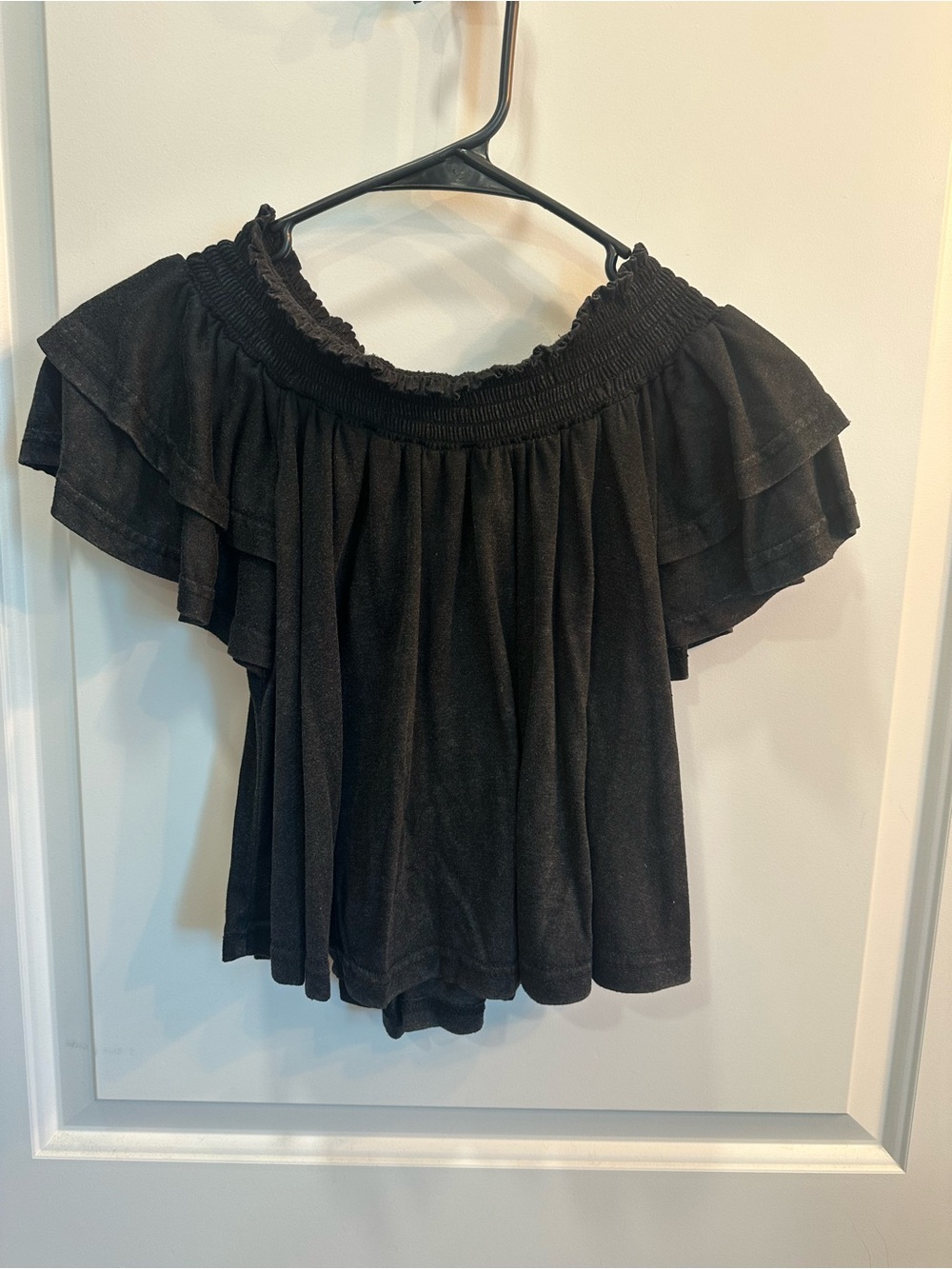 Love Riche Black Off-Shoulder Ruffle Blouse